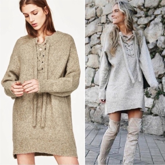 ZARA Knit Lace Up Front Mohair Blend Sweater Dress size S - Picture 12 of 12